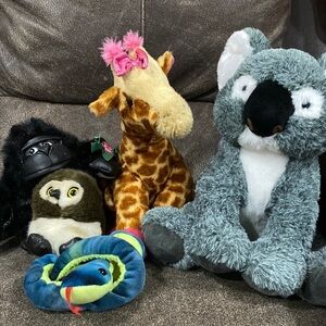 Zoo Animals Lot of 5 Plush TY Hissy Snake, BF Koala, Giraffe, Owl, Gorilla